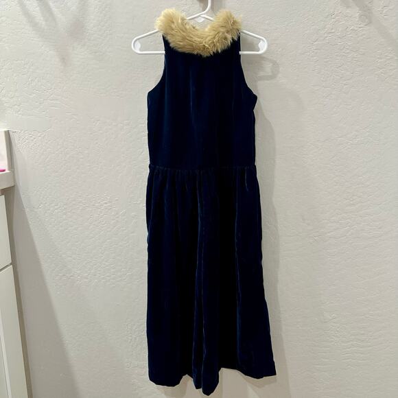 Janie and Jack Blue Velvet Faux Fur Collar Jumpsuit - Picture 1 of 9